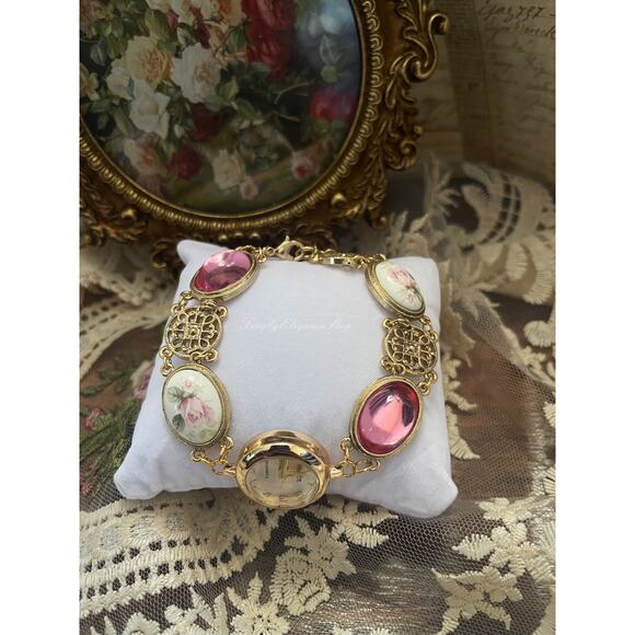 Handmade Vintage Rose Bracelet Watch | One-of-a-Kind Repurposed Unique Timepiece main image 11